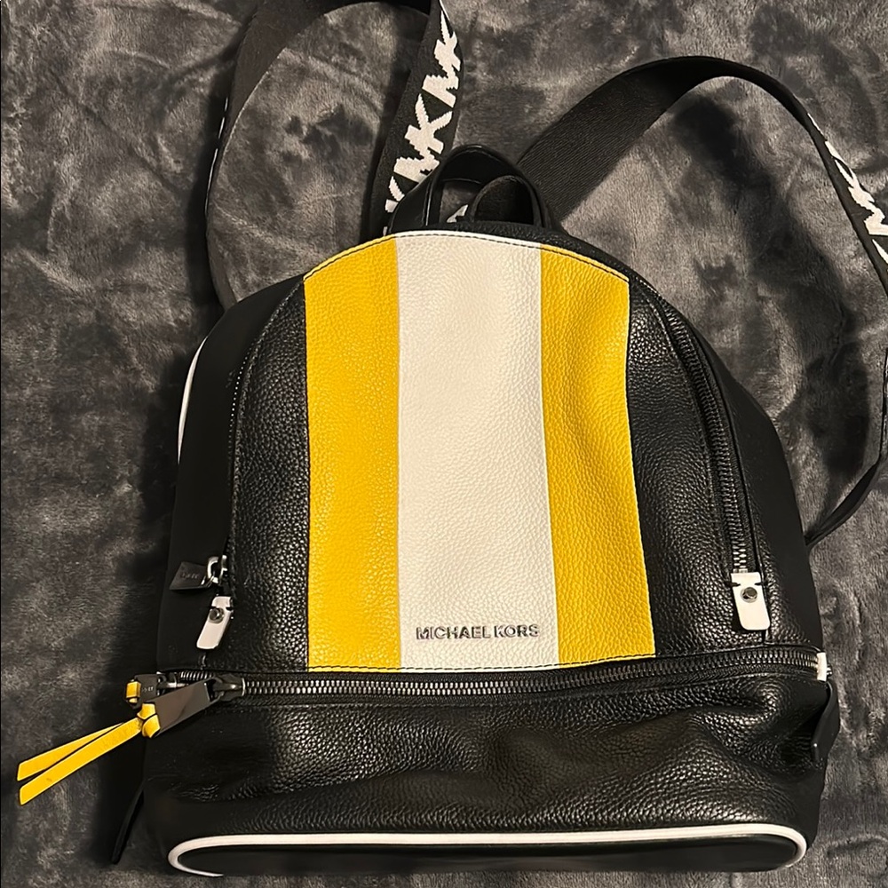 Michael Kors Black and Yellow Rhea Backpack